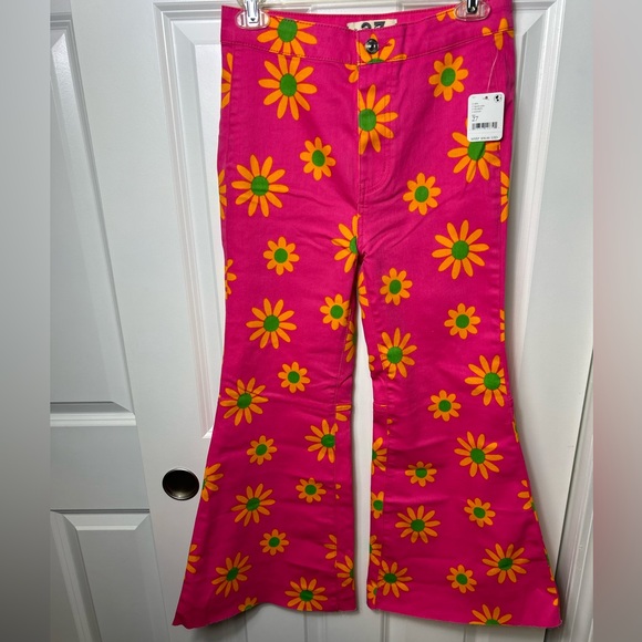 Free People Youth-quake Printed Crop Flare Jeans in Lipstick Combo NWT - Picture 7 of 9